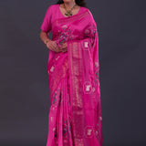 Deep Pink Soft Chanderi Silk Saree With Embroidery Work