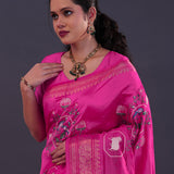 Deep Pink Soft Chanderi Silk Saree With Embroidery Work