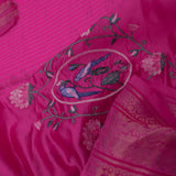 Deep Pink Soft Chanderi Silk Saree With Embroidery Work
