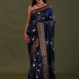 Deep Ocean Soft Chanderi Silk Saree With Embroidery Work