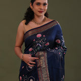 Deep Ocean Soft Chanderi Silk Saree With Embroidery Work