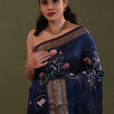 Deep Ocean Soft Chanderi Silk Saree With Embroidery Work