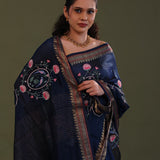 Deep Ocean Soft Chanderi Silk Saree With Embroidery Work