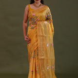 Tiger Orange Soft Chanderi Silk Saree With Embroidery Work