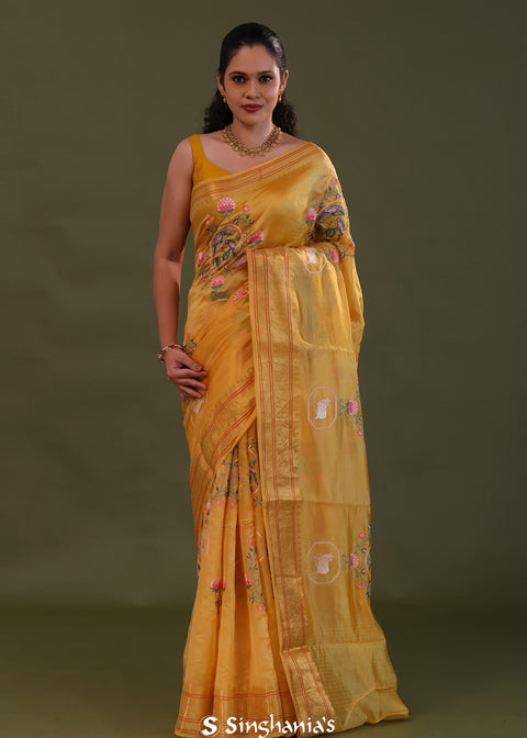 <img> Tiger Orange Soft Chanderi Silk Saree With Embroidery Work