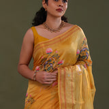 Tiger Orange Soft Chanderi Silk Saree With Embroidery Work