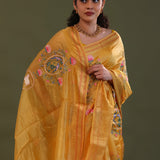 Tiger Orange Soft Chanderi Silk Saree With Embroidery Work