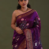Very Dark Violet Soft Chanderi Silk Saree With Embroidery Work