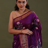 Very Dark Violet Soft Chanderi Silk Saree With Embroidery Work