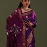 Very Dark Violet Soft Chanderi Silk Saree With Embroidery Work