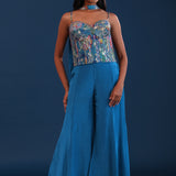 Royal Azure Blue Crepe Silk Indo Western Choli Set