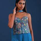 Royal Azure Blue Crepe Silk Indo Western Choli Set