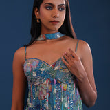 Royal Azure Blue Crepe Silk Indo Western Choli Set