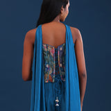 Royal Azure Blue Crepe Silk Indo Western Choli Set