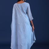 Light Blue Mul Chanderi Thread Work Kurti Set