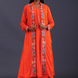 Bright Orange Crepe Silk Solid Kurti Set
