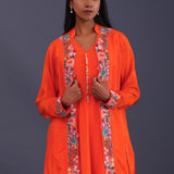Bright Orange Crepe Silk Solid Kurti Set