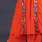 Bright Orange Crepe Silk Solid Kurti Set