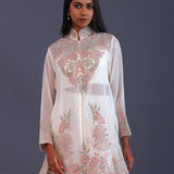 White Crepe Silk Jacketed Kurta Set