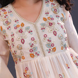 White Chinon Floral Embroidered Peplum Sharara Set