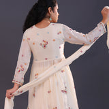White Chinon Floral Embroidered Peplum Sharara Set