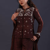 Dark Brown Satin Crepe Indowestern Set