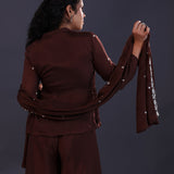 Dark Brown Satin Crepe Indowestern Set