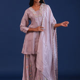 Dull Pastel Purple Chinon Silk Pearl Work Sharara Set