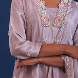 Dull Pastel Purple Chinon Silk Pearl Work Sharara Set
