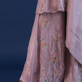 Dull Pastel Purple Chinon Silk Pearl Work Sharara Set