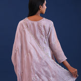 Dull Pastel Purple Chinon Silk Pearl Work Sharara Set