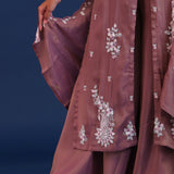 Dull Dusky Pink Chinon Silk Pearl Work Kurti Set