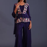 Dark Indigo Georgette Indo Western Peplum Set