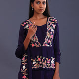 Dark Indigo Georgette Indo Western Peplum Set