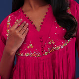 Bright Royal Pink Chiffon Thread Work Kurti Set