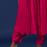 Bright Royal Pink Chiffon Thread Work Kurti Set