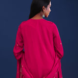 Bright Royal Pink Chiffon Thread Work Kurti Set