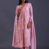 Pastel Pink Chinon Pearl Work Kurti Set