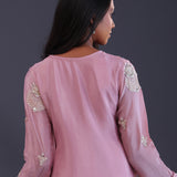 Pastel Pink Chinon Pearl Work Kurti Set