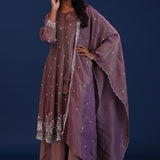 Dark Dull Pink Chinon Pearl Work Kurti Set