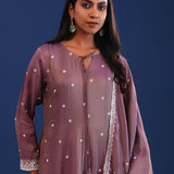 Dark Dull Pink Chinon Pearl Work Kurti Set