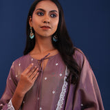 Dark Dull Pink Chinon Pearl Work Kurti Set