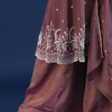 Dark Dull Pink Chinon Pearl Work Kurti Set