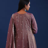 Dark Dull Pink Chinon Pearl Work Kurti Set