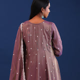 Dark Dull Pink Chinon Pearl Work Kurti Set