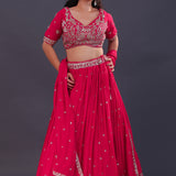 Scarlet Red Chinon Georgette Embroidered Lehenga Set
