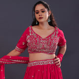 Scarlet Red Chinon Georgette Embroidered Lehenga Set
