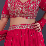 Scarlet Red Chinon Georgette Embroidered Lehenga Set