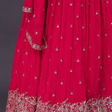 Scarlet Red Chinon Georgette Embroidered Lehenga Set