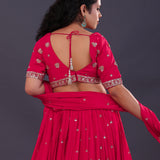 Scarlet Red Chinon Georgette Embroidered Lehenga Set